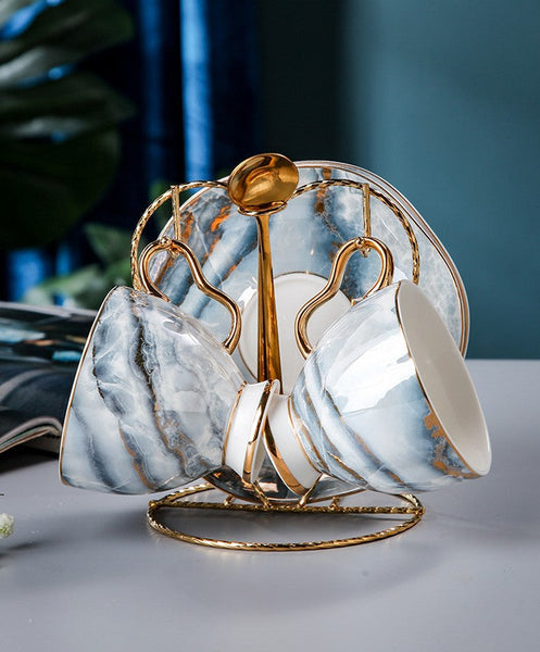 Unique Tea Cups and Saucers in Gift Box as Birthday Gift, Elegant Ceramic Coffee Cups, Beautiful British Tea Cups, Royal Bone China Porcelain Tea Cup Set-Silvia Home Craft