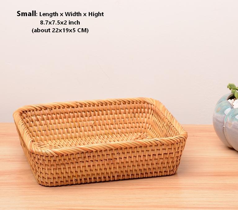 Rectangular Storage Baskets for Pantry, Small Rattan Kitchen Storage Basket, Storage Baskets for Shelves, Woven Storage Baksets-Silvia Home Craft