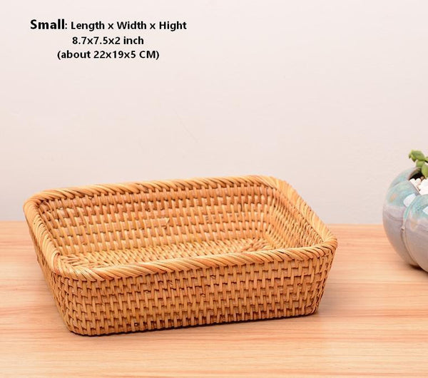 Rectangular Storage Baskets for Pantry, Small Rattan Kitchen Storage Basket, Storage Baskets for Shelves, Woven Storage Baksets-Silvia Home Craft
