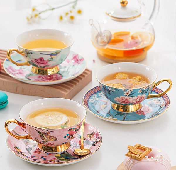 Unique Traditional Afternoon Tea Cup and Saucer in Gift Box, Royal Porcelain Tea Cup Saucer Set, Elegant Flower Pattern Ceramic Coffee Cups, Beautiful British Tea Cups-Silvia Home Craft