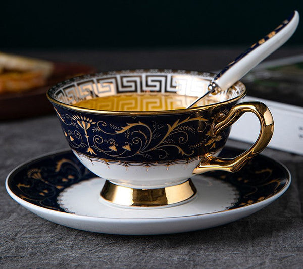 Unique Blue Tea Cup and Saucer in Gift Box, Blue Porcelain Tea Cup Saucer Set, Royal Ceramic Cups, Elegant Ceramic Coffee Cups-Silvia Home Craft
