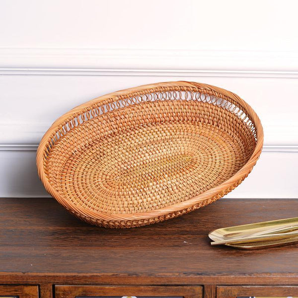 Rattan Storage Basket for Pantry, Round Storage Basket, Storage Baskets for Kitchen, Woven Storage Basket for Dining Room-Silvia Home Craft