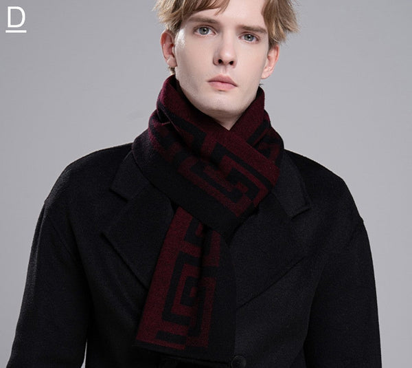 Gray Thick Wool Scarf, Black Business Formal Men Scarf Styles, Wool Scarf for Gentleman, Men's Winter Scarf, Casual Scarf Men, Men's Wool Scarf Winter, Red Fashion Scarf-Silvia Home Craft