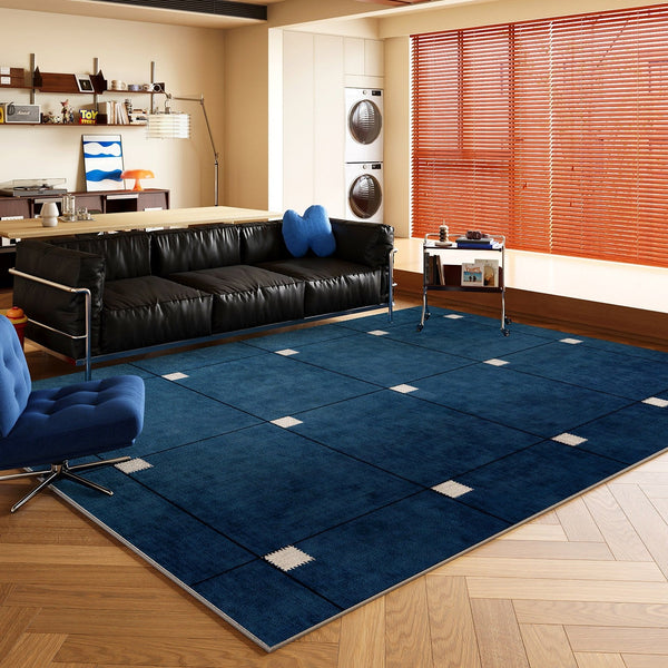 Mid Century Area Rugs, Contemporary Modern Living Room Rug Ideas, Blue Modern Rugs for Dining Room, Bedroom Modern Floor Carpet-Silvia Home Craft