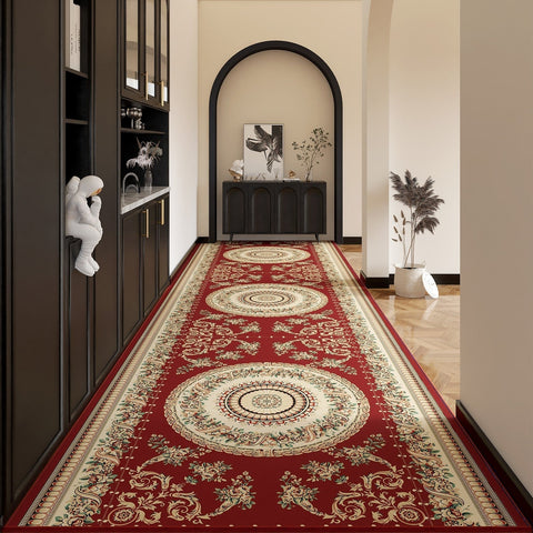 Bedside Runner Rugs, Non Slip Entrance Runner Rugs, Traditional Red Persian Long Narrow Runner Rugs, Extra Long Hallway Runners, Washable Entryway Runner Rug Ideas-Silvia Home Craft