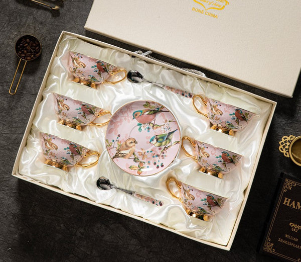 Lovely Birds Ceramic Cups, Elegant Ceramic Coffee Cups, Afternoon Porcelain Tea Cup Saucer Set, Unique Tea Cup and Saucer in Gift Box-Silvia Home Craft