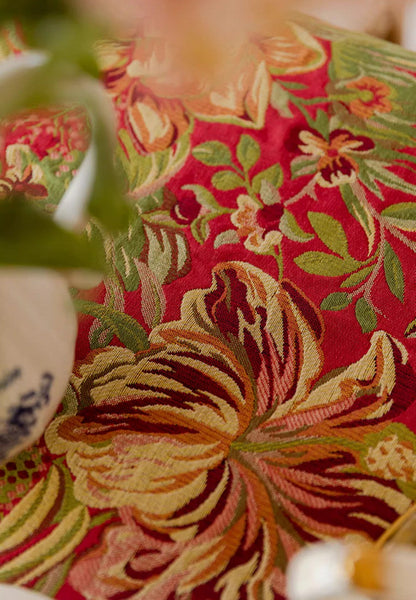 Large Modern Rectangle Tablecloth for Dining Table, Flower Pattern Red Table Covers for Round Table, Farmhouse Table Cloth for Oval Table-Silvia Home Craft