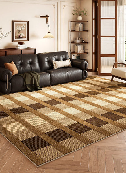 Contemporary Geometric Carpets, Mid Century Contemporary Modern Rugs, Brown Modern Rugs under Dining Room Table, Brown Modern Rugs for Living Room-Silvia Home Craft