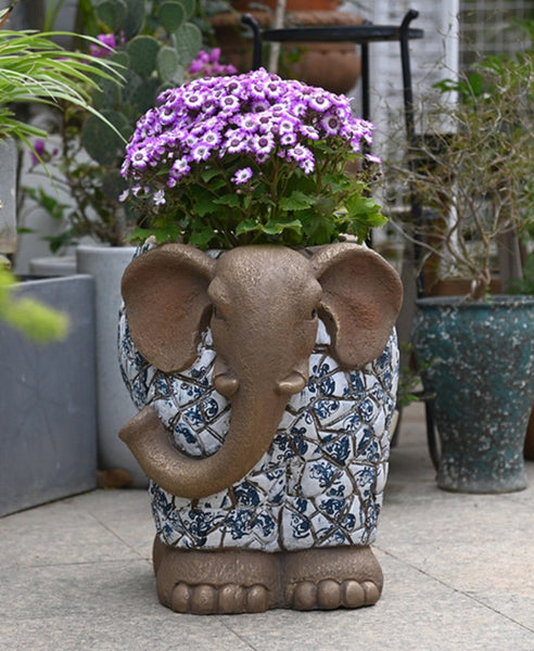 Large Garden Flower Pot, Elephant Flowerpot, Unique Garden Flowerpot, Resin Statue for Garden, Modern Animal Statue for Garden Ornaments, Villa Outdoor Decor Gardening Ideas-Silvia Home Craft