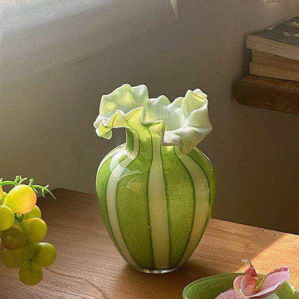 Modern Glass Flower Vases, Green Glass Flower Vases, Bud Vases, Water Holding Flower Vases, Handmade Flower Vases on Table-Silvia Home Craft
