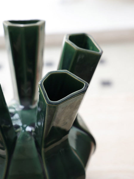 Unique Handmade Modern Flower Vase, Centerpiece Ceramic Bouquet Vases, Contemporary Vases on Dining Table, Green Porcelain Vases for Modern Home Decor-Silvia Home Craft