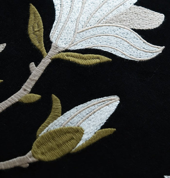 Magnolia Embroidered Cushion, Decorative Pillow Arrangement Ideas for Couch, Large Decorative Pillows for Couch, Modern Throw Pillows for Bedroom, Living Room Decorative Pillows-Silvia Home Craft