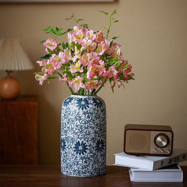 Vintage Bouquet Flower Vases, Centerpiece on Dining Table, Large Blue Flower Vase on Table, Handmade Porcelain Flower Vases Urn, Water Holding Flower Vases-Silvia Home Craft