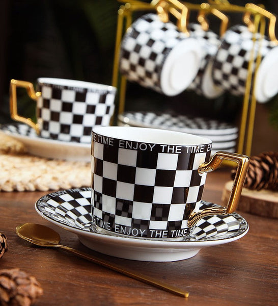 Creative Ceramic Coffee Cups for Office, Beautiful British Tea Cups, Creative Porcelain Tea Cup Saucer Set, 6.8 oz Tea Cup and Saucer in Gift Box as Birthday Gift-Silvia Home Craft