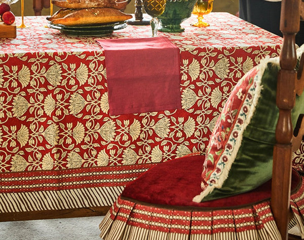 Extra Large Modern Rectangle Tablecloth for Round Table, Red Flower Pattern Table Covers for Dining Table, Red Table Cloth for Oval Table-Silvia Home Craft