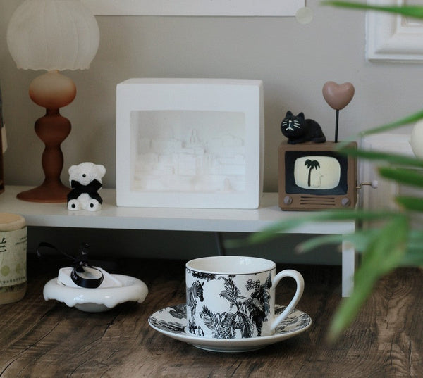Royal Ceramic Cups, Elegant Ceramic Coffee Cups, 6.8 oz Tea Cup and Saucer in Gift Box, Zebra Jungle Porcelain Tea Cup Saucer Set-Silvia Home Craft