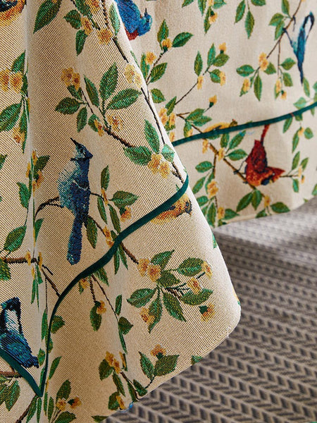 Large Modern Rectangle Tablecloth for Dining Room Table, Bird Flower Pattern Farmhouse Table Cloth, Square Tablecloth for Round Table-Silvia Home Craft