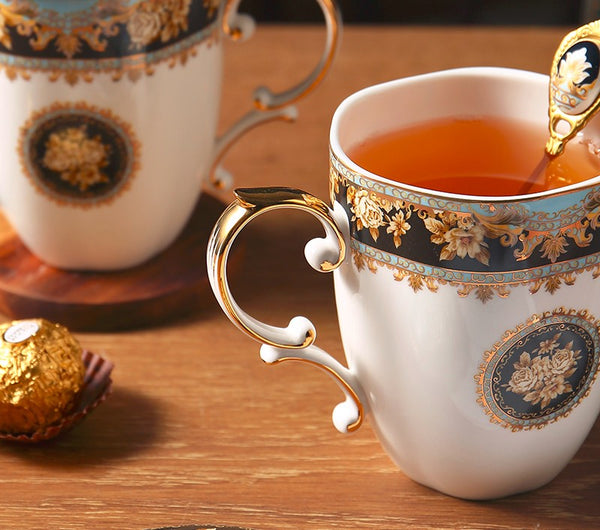 Beautiful British Ceramic Mugs, Large Capacity Ceramic Mugs for Office, Large Royal Bone China Porcelain Mug, Elegant Ceramic Coffee Mug-Silvia Home Craft