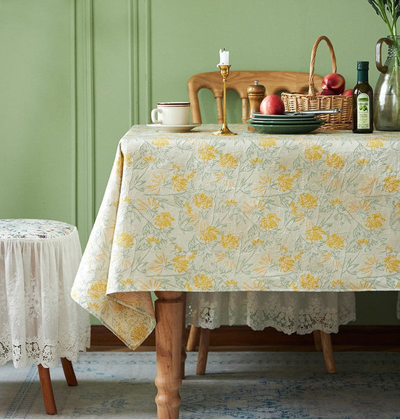 Natural Spring Farmhouse Table Cloth, Large Modern Rectangle Tablecloth for Dining Room Table, Square Tablecloth for Round Table, Flower Pattern Tablecloth-Silvia Home Craft