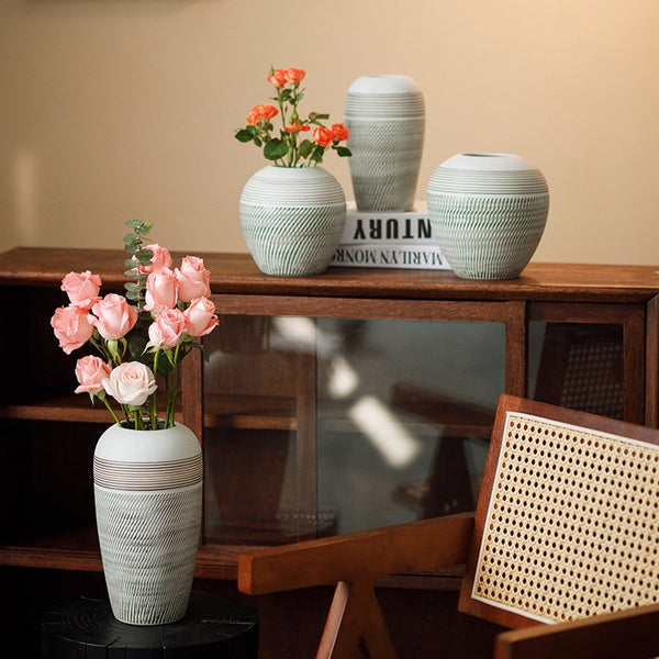 Centerpiece on Dining Table, Large Flower Vase on Table, Pottery Flower Vases Urn, Modern Bouquet Flower Vases, Handmade Water Holding Flower Vases-Silvia Home Craft