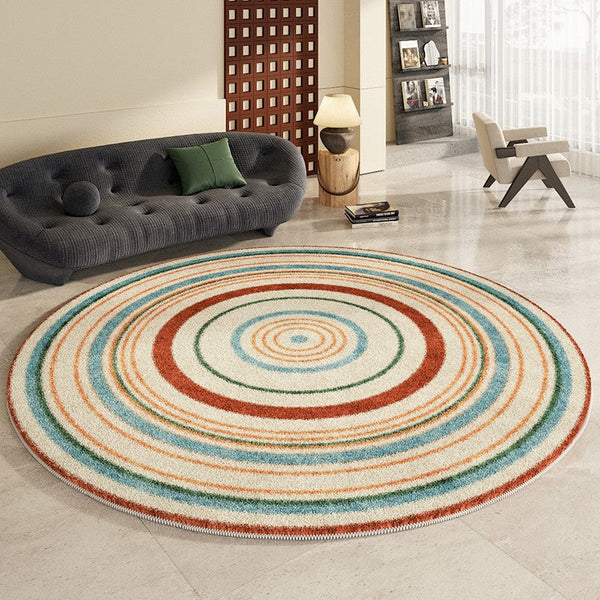 Abstract Contemporary Round Rugs, Geometric Modern Rugs for Bedroom, Thick Round Rugs for Dining Room, Modern Area Rugs under Coffee Table-Silvia Home Craft
