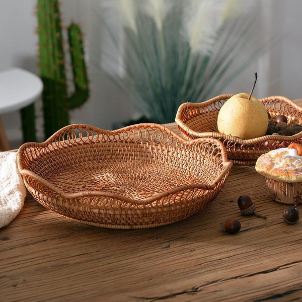 Rattan Storage Basket, Fruit Basket, Woven Round Storage Basket, Kitchen Storage Baskets, Storage Basket for Dining Room-Silvia Home Craft