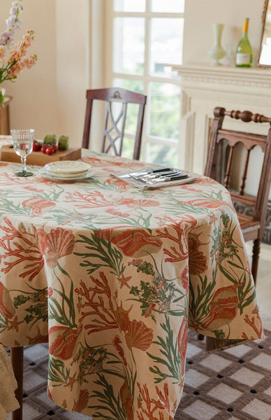 Sea Shell Pattern Tablecloth, Large Modern Rectangle Tablecloth for Dining Room Table, Square Tablecloth, Farmhouse Table Cloth, Wedding Tablecloth-Silvia Home Craft