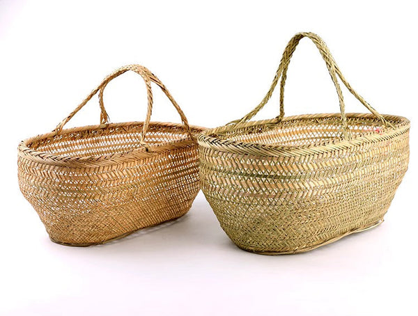 Picnic Food Basket with Handle, Large Natural Hand-woven Bamboo Basket, Lovely Bamboo Baskets for Vegetable, Natural Fruit Basket Kitchen Storage Baskets-Silvia Home Craft