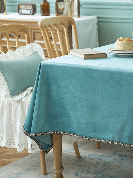 Ramie Velvet Rectangle Tablecloth for Home Decoration, Blue Square Tablecloth for Round Table, Modern Blue Table Cloth for Dining Room Table-Silvia Home Craft