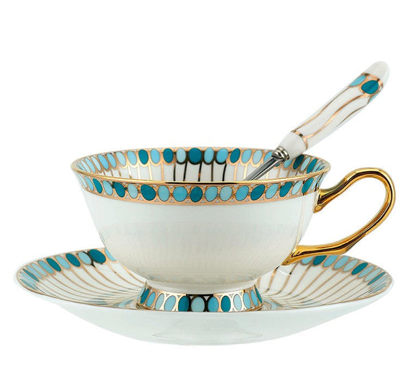 Unique Tea Cup and Saucer in Gift Box, Elegant British Ceramic Coffee Cups, Bone China Porcelain Tea Cup Set for Office, Green Ceramic Cups-Silvia Home Craft