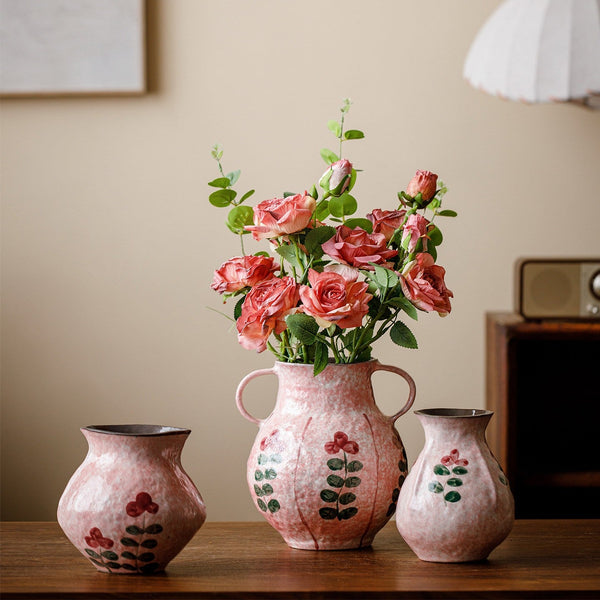 Handmade Water Holding Flower Vases, Rustic Pottery Flower Vases, Small Flower Vases on Table, Pink Bud Vases-Silvia Home Craft