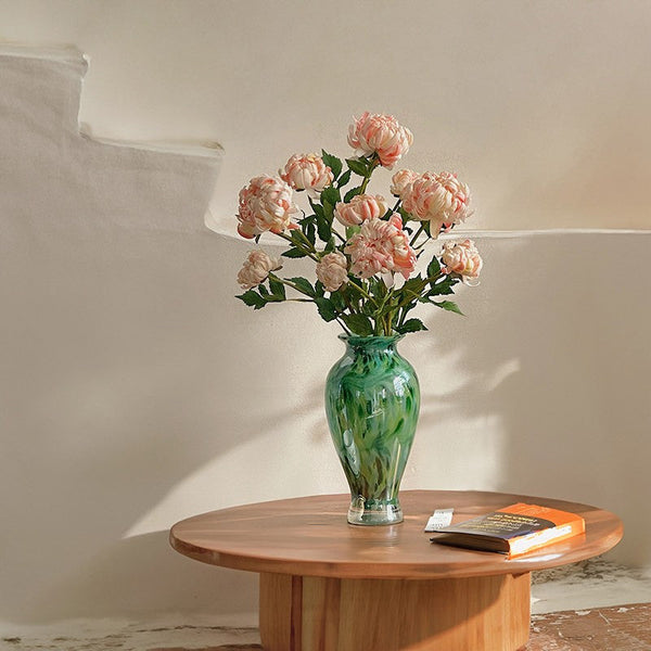 Large Green Glass Flower Vases, Modern Glass Flower Vases, Water Holding Flower Vases, Handmade Flower Vases on Table-Silvia Home Craft