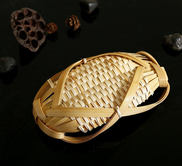 Natural Hand-woven Bamboo Basket, Lovely Cute Picnic Food Basket, Bamboo Basket for Food, Natural Fruit Basket Kitchen Storage Baskets-Silvia Home Craft