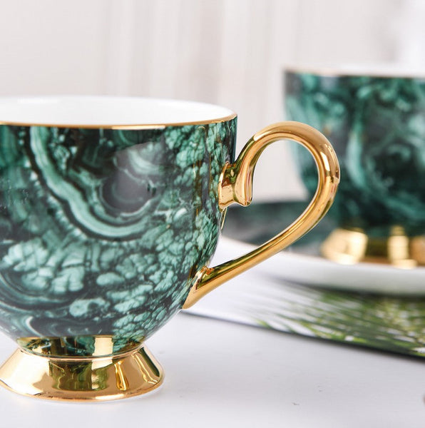 Beautiful British Green Tea Cups, Unique Porcelain Cup and Saucer, Royal Ceramic Coffee Cups, Creative Porcelain Tea Cup Set-Silvia Home Craft