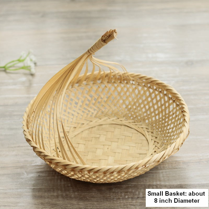 Lovely Cute Picnic Food Basket, Bamboo Basket for Food, Natural Fruit Basket Kitchen Storage Baskets, Natural Hand-woven Bamboo Basket-Silvia Home Craft