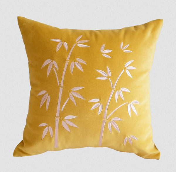 Decorative Pillow Arrangement Ideas for Couch, Large Decorative Pillows for Couch, Modern Throw Pillows for Bedroom, Living Room Decorative Pillows, Yellow Embroidered Bamboo Cushion-Silvia Home Craft