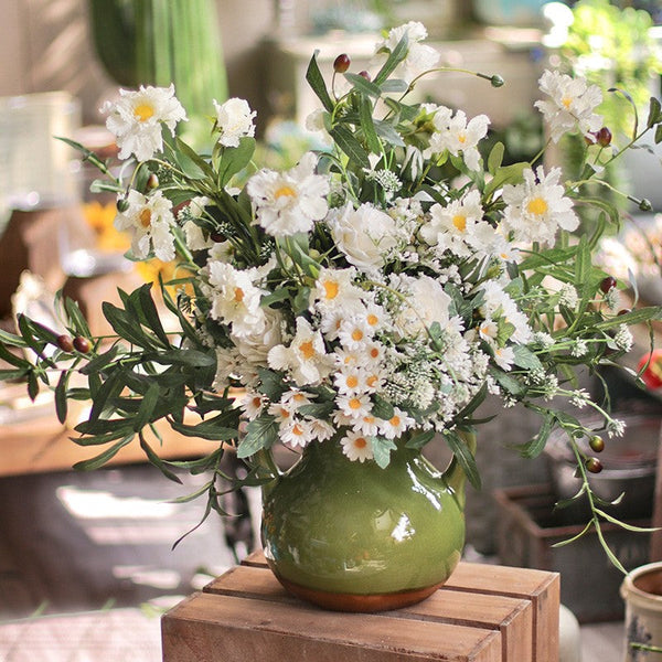 Real Touch Artificial Floral for Living Room, Large Bunch of Daisy and Rose Branch, Beautiful Spring Flower Arrangement for Home Decoration, Table Centerpiece-Silvia Home Craft