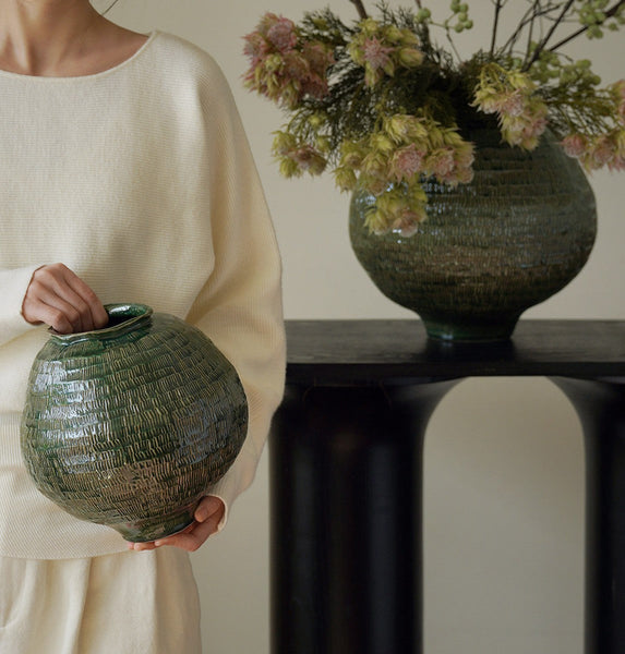 Centerpiece Ceramic Bouquet Vases, Green Porcelain Vases for Modern Home Decor, Large Contemporary Vases on Dining Table, Handmade Modern Flower Vase-Silvia Home Craft