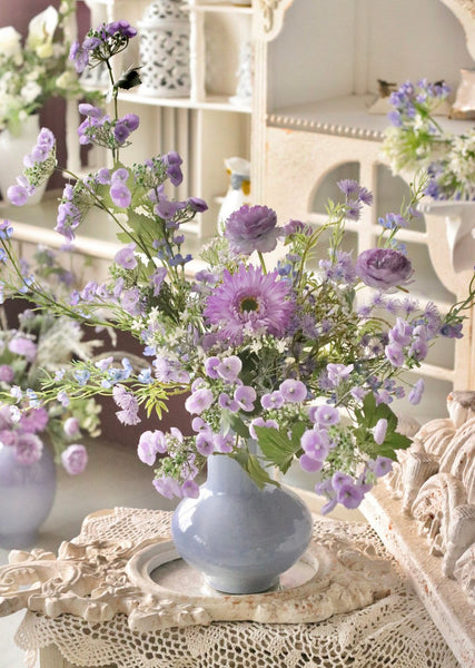 Artificial Floral for Living Room, Large Bunch of Purple Romantic Flowers for Bedroom, Beautiful Spring Flower Arrangement for Interior Design, Table Centerpiece-Silvia Home Craft