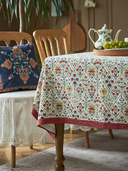 Large Rectangle Tablecloth for Home Decoration, Square Tablecloth for Round Table, Farmhouse Table Cloth Dining Room Table, Flower Pattern Tablecloth-Silvia Home Craft