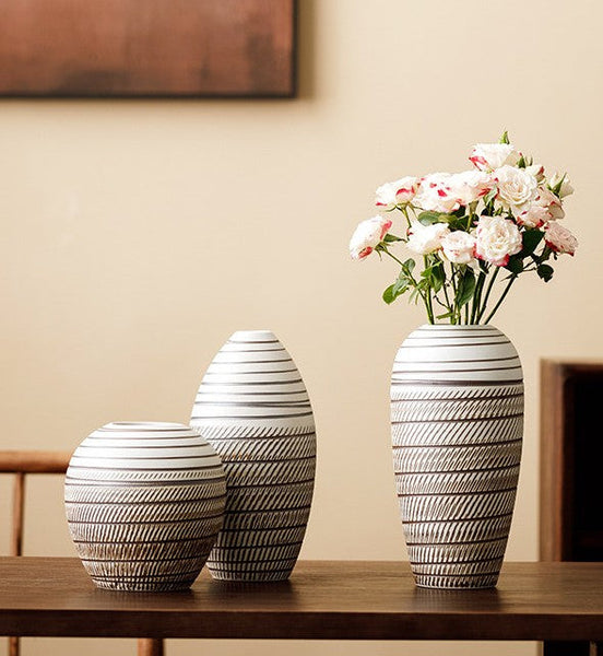 Centerpiece on Dining Table, Large Flower Vase on Table, Modern Bouquet Flower Vases, Handmade Pottery Flower Vases Urn, Water Holding Flower Vases-Silvia Home Craft