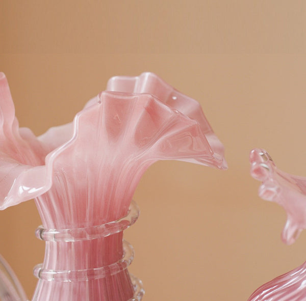 Centerpiece Contemporary Vases on Table, Pink Decorative Glass Vase, Mid Century Glass Vases, Handmade Modern Vases for Bedroom, Modern Glass Vase for Flowers-Silvia Home Craft