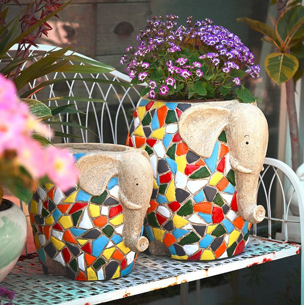 Modern Animal Statue for Garden Ornaments, Large Elephant Flowerpot, Animal Flower Pot, Resin Statue for Garden, Villa Outdoor Decor Gardening Ideas-Silvia Home Craft