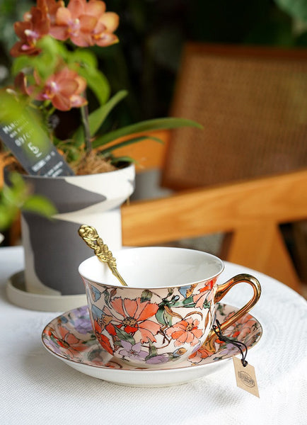 Elegant Ceramic Coffee Cups, Flower Porcelain Tea Cup Saucer Set, British Royal Ceramic Cups for Traditional Afternoon Tea, Unique Tea Cup and Saucer in Gift Box-Silvia Home Craft