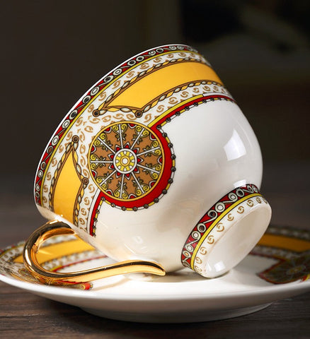Handmade Beautiful British Tea Cups, Creative Bone China Porcelain Tea Cup Set, Yellow Royal Ceramic Coffee Cups, Unique Tea Cups and Saucers-Silvia Home Craft