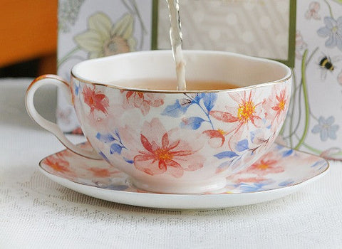 Flower Bone China Porcelain Tea Cup Set, Unique Tea Cup and Saucer in Gift Box,British Royal Ceramic Cups for Afternoon Tea, Elegant Ceramic Coffee Cups-Silvia Home Craft