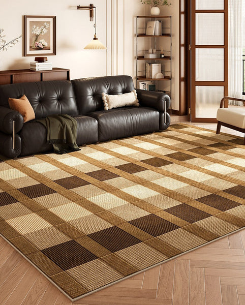 Contemporary Geometric Carpets, Mid Century Contemporary Modern Rugs, Brown Modern Rugs under Dining Room Table, Brown Modern Rugs for Living Room-Silvia Home Craft