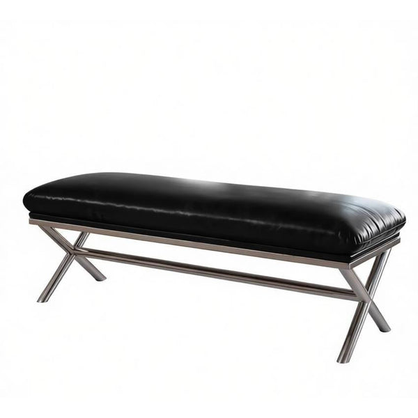 Modern Shoe Changing Ottoman, Mid-Century Hall Bench, Luxury Genuine Leather Entry Bench, Upholstered Shoe Bench, Contemporay Bedroom Bench, Narrow Entryway Bench-Silvia Home Craft