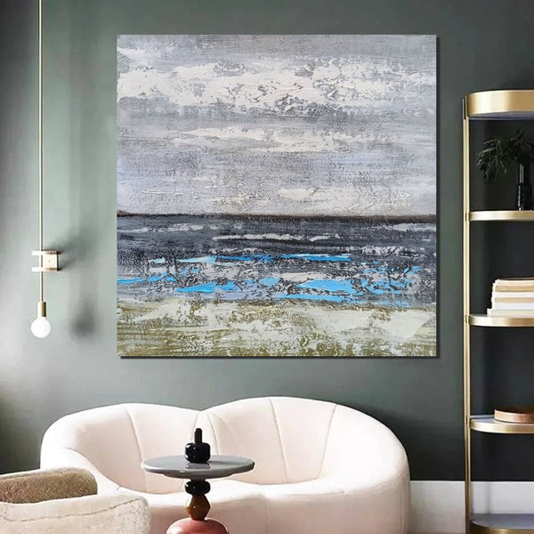 Contemporary Wall Art Paintings, Acrylic Paintings for Living Room, Large Simple Modern Art, Blue Abstract Acrylic Painting-Silvia Home Craft