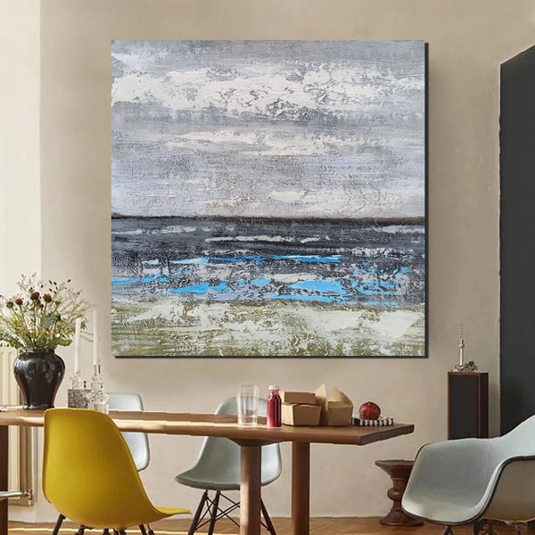 Contemporary Wall Art Paintings, Acrylic Paintings for Living Room, Large Simple Modern Art, Blue Abstract Acrylic Painting-Silvia Home Craft